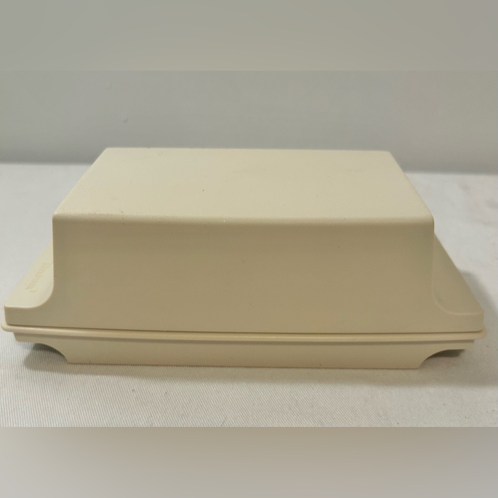 Vintage Tupperware Double 2 Stick BUTTER DISH Container Holder #1512-3 Almond